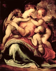 Madonna mit Kind und einem Engel und dem kleinen Johannes dem Täufer
